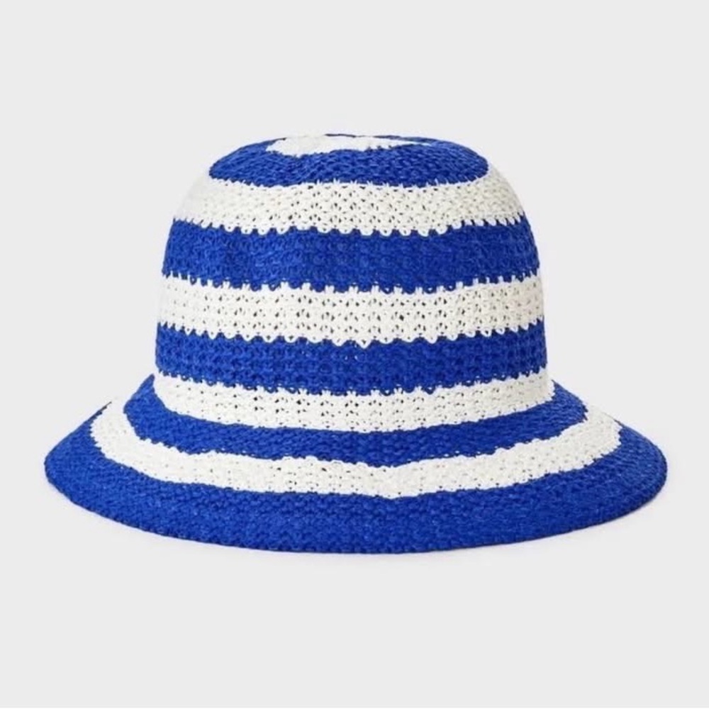 Cat & Jack Blue and White Crocheted Striped Bucket Hat nwt